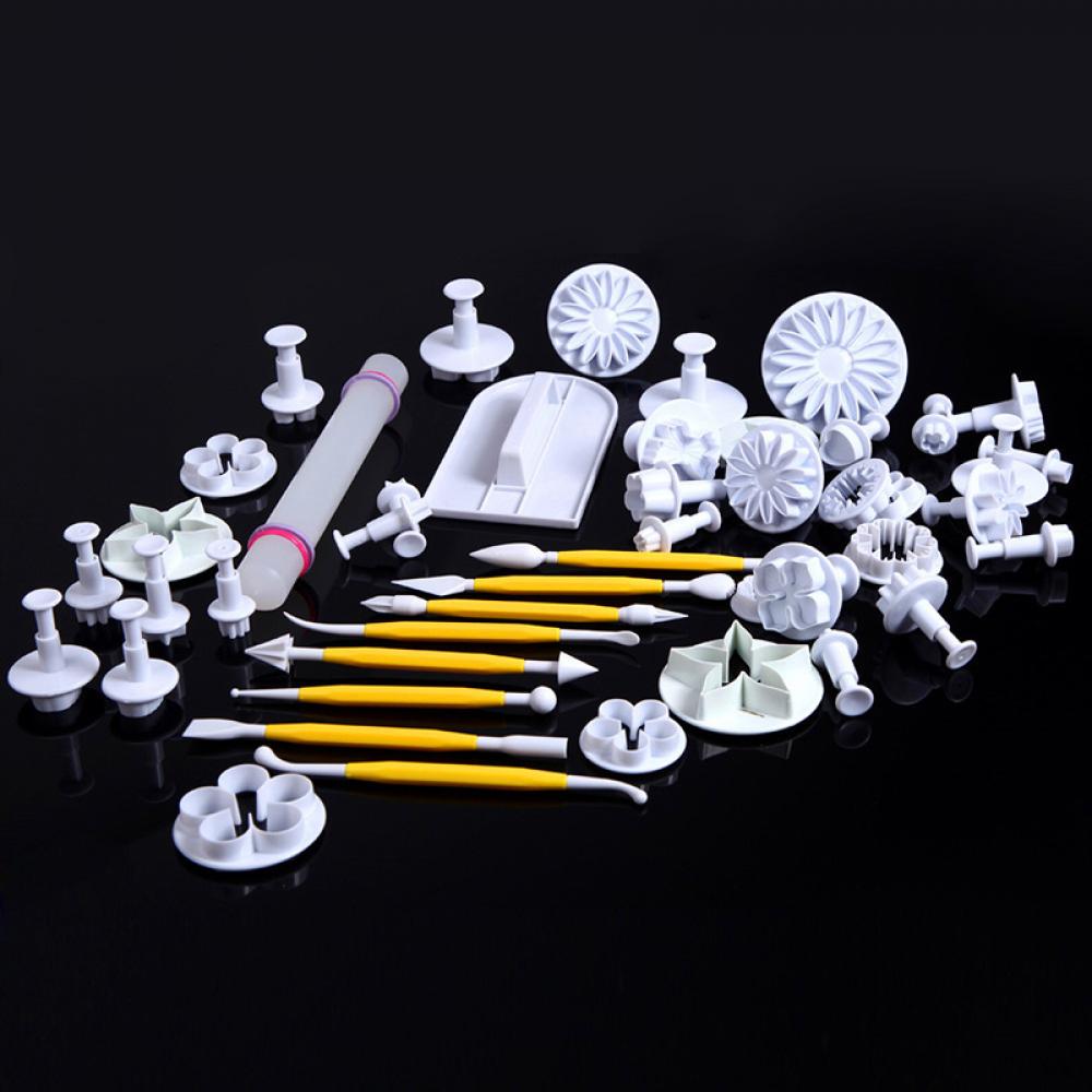 Lote 46 pçs cortador de fondant biscoito bolo atuador molde plástico artesanato diy 3d sugarcraft acessórios cozinha fondant decoração do bolo