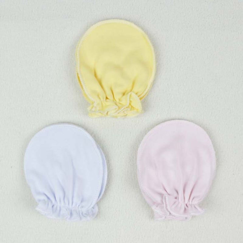 3 Pairs Unisex Baby No Scratch Mittens Anti Grabbing Hands Gloves Soft Cotton Comfortable Solid Colors Infant Face Protector