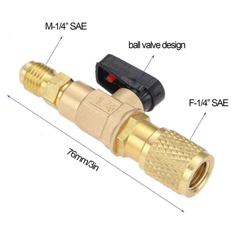 3Pcs/Set Brass R410A Refrigerant Straight Ball Valves AC Charging Hoses Brass 1/4 inch Male To 1/4 inch / 5/16 inch Female SAE V