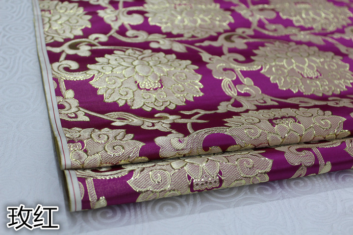 Tkanina Żakardowa Brokatowa - 75cm - Satyna Damask Faux Złoto Jedwab - Na Cheongsam, Lalki, Suknie Mongolskie: Czerwony