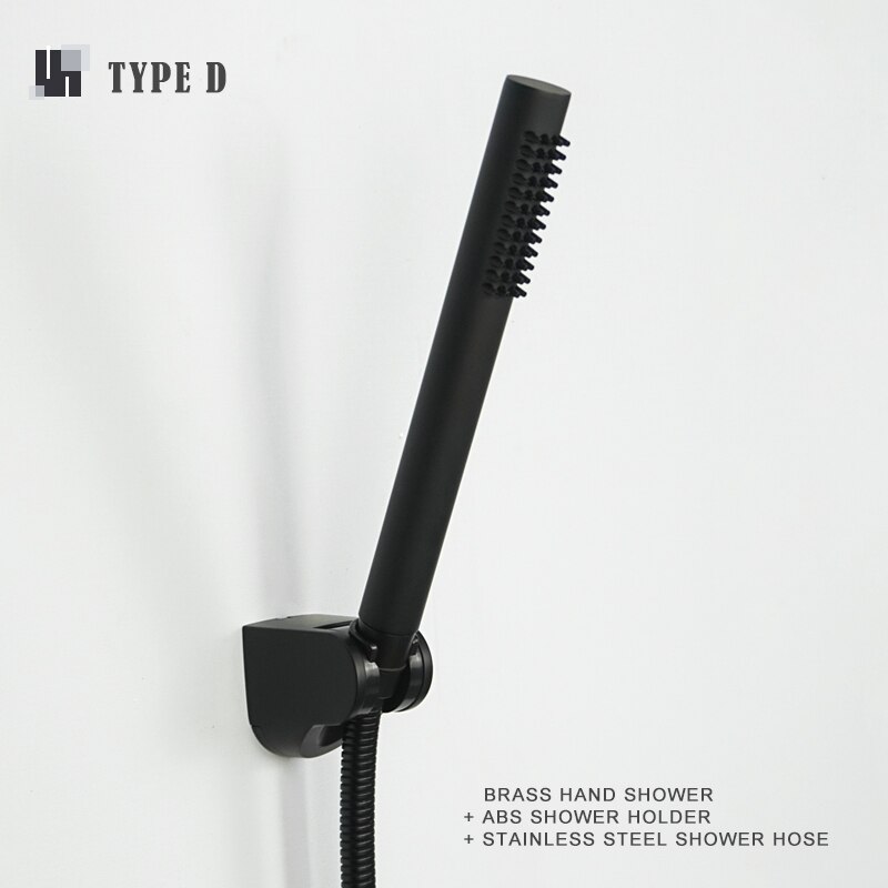 Brass Hand Shower Matte Black Hand Held Shower Set with Holder and Hose Wall Mounted Hand Hold Shower Head: D Type Whole Set