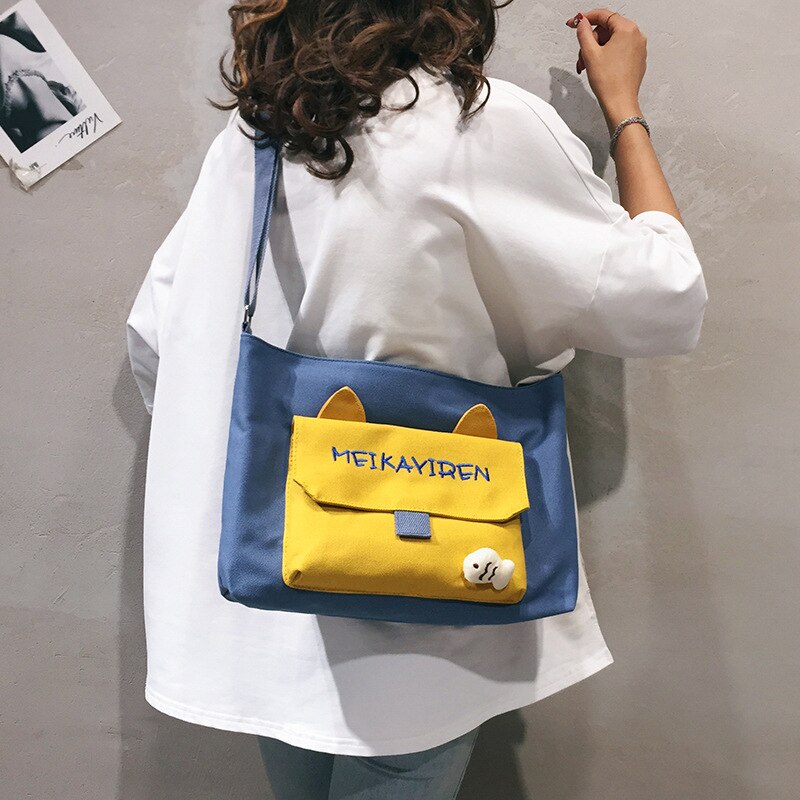 Koreaanse stijl ins canvas messenger bag dames studenten veelzijdige schoudertas schattige zachte meisjes messenger bag