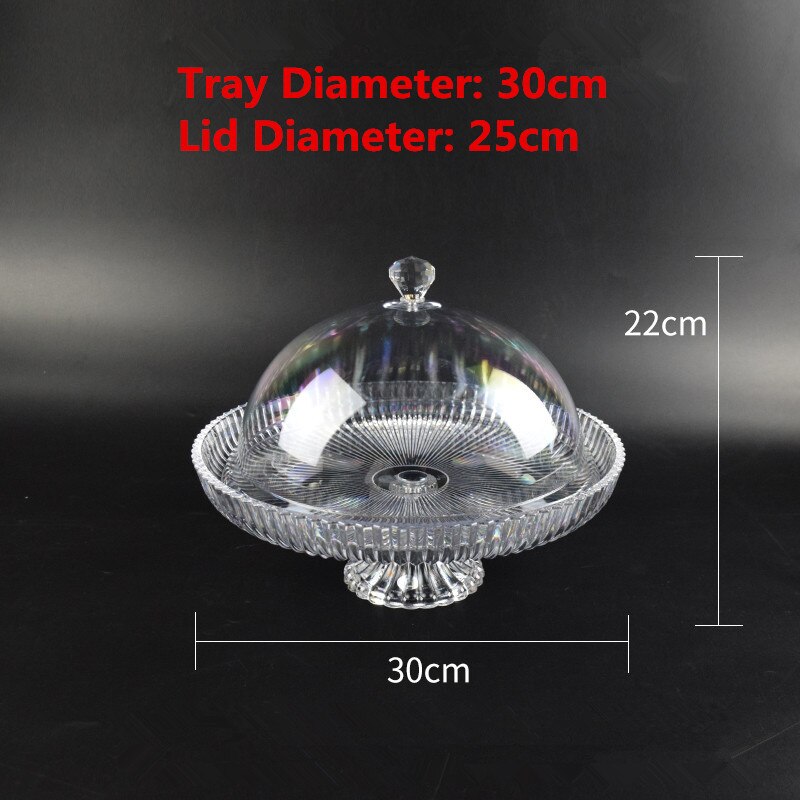 Acrylic Transparent fruit tray with cover plastic transparent snack plate household round candy plate Snack cake fruit plate: Tray 30  Lid 25cm