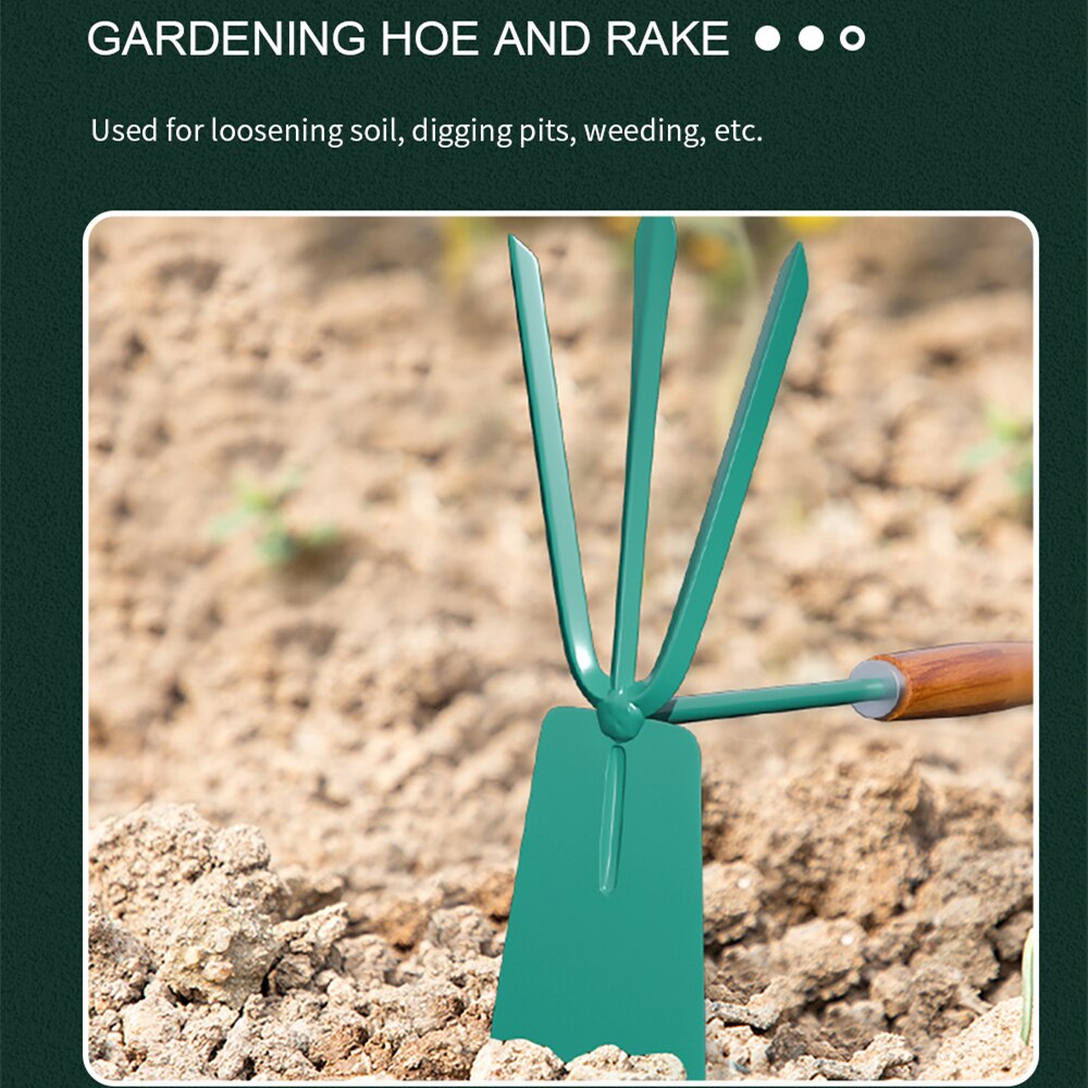 Garden Tools Double Side Hoe and Rake Wooden Handle Multiple Function Hand Tools for Garden 45 Carbon Steel Gardening Tool