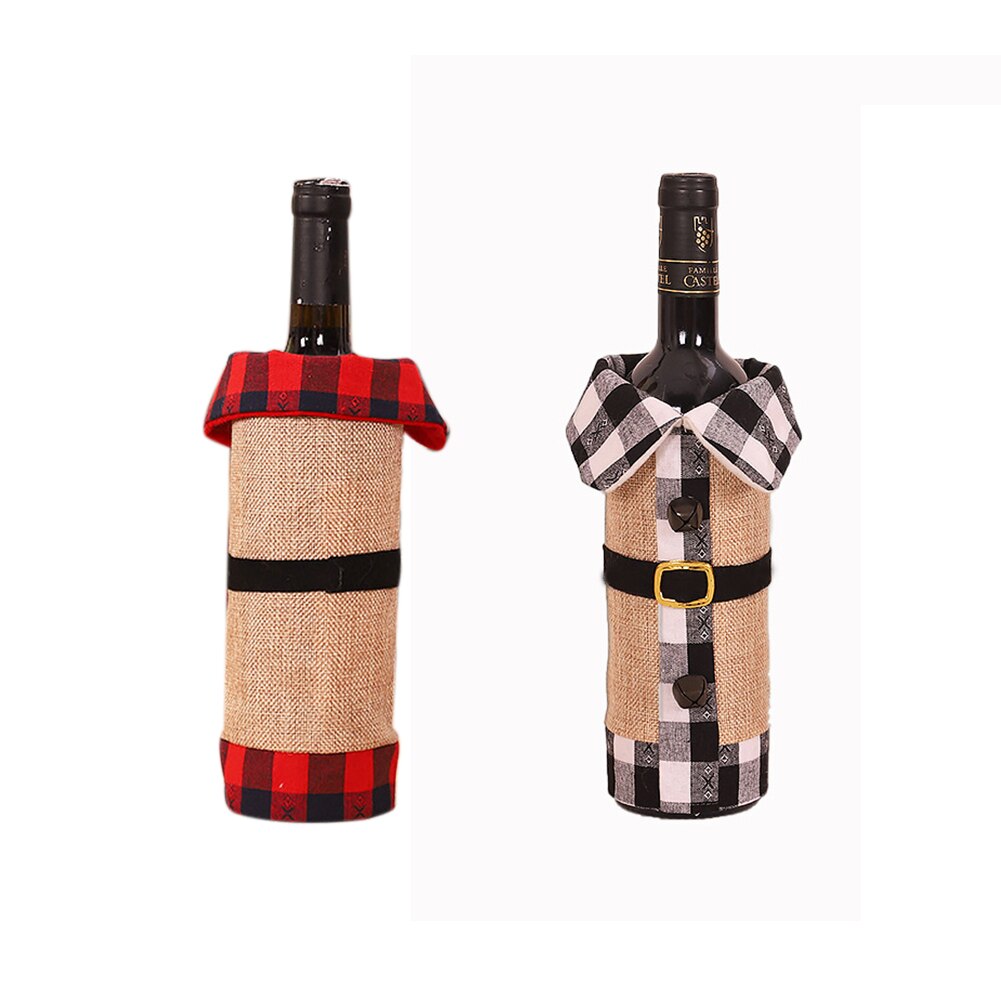 Świąteczny pokrowiec na butelkę wina styl skandynawski pościel ubrania w kratkę dekoracyjna butelka na wino pokrywa dekoracje na boże narodzenie