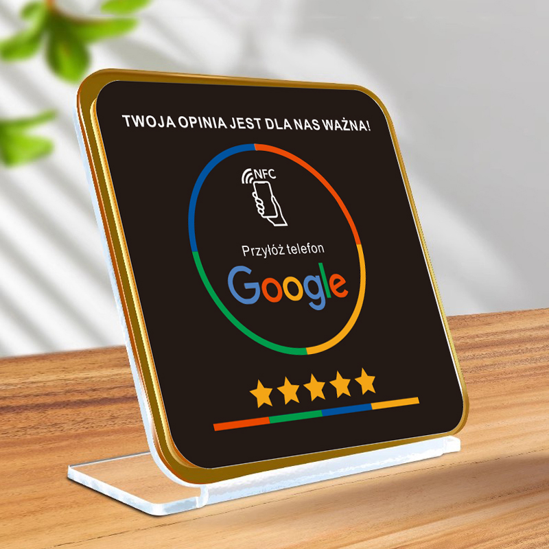 Présentoir de Table de Restaurant en acrylique NFC, noir, allemand, français, néerlandais, arabe, espagnol, poli, pour les réseaux sociaux sur Google: coffe