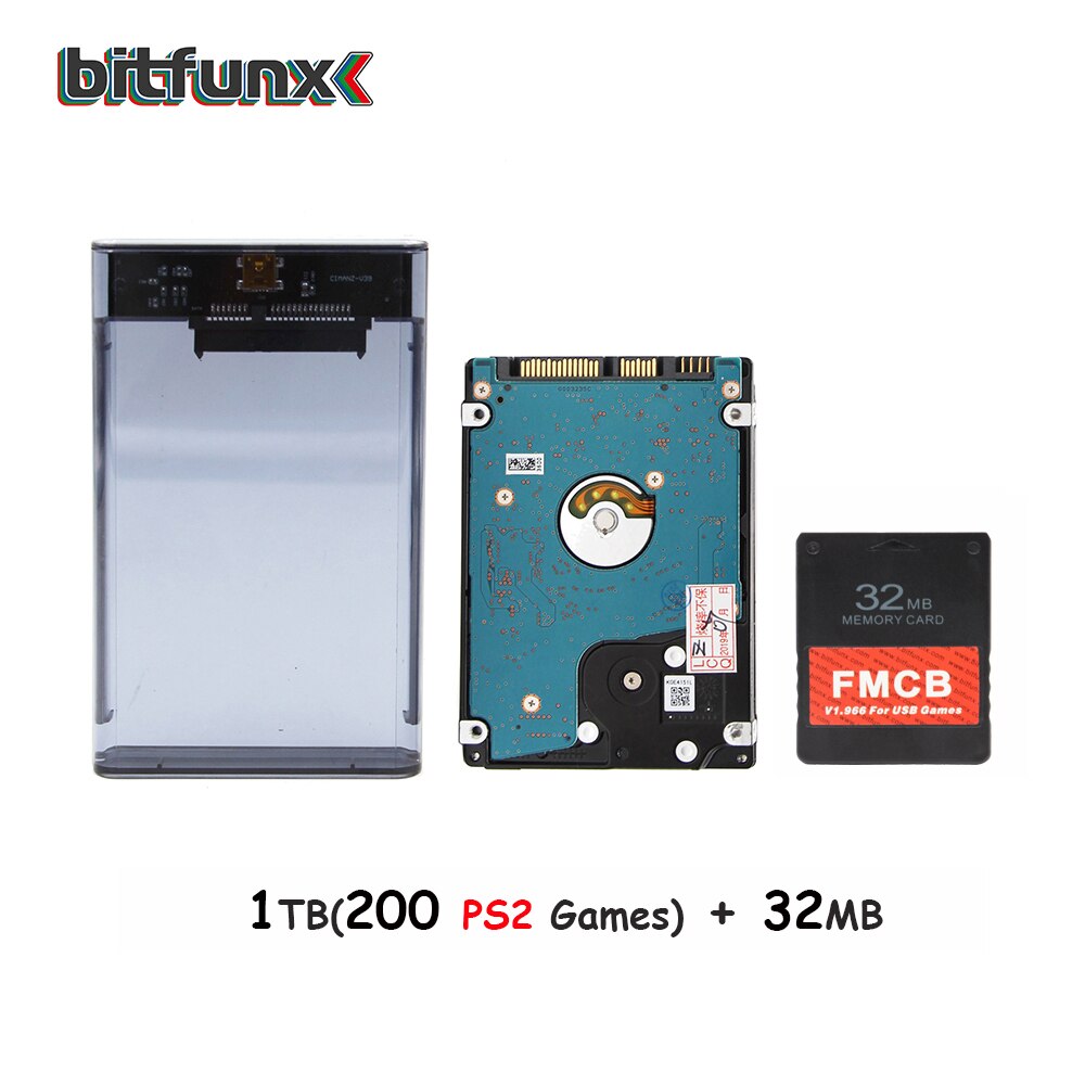 Bitfunx PS2 FMCB Card for USB games+2.5''SATA HDD Hard Disk Drive with PS2 games in Hard Disk Case USB3.0