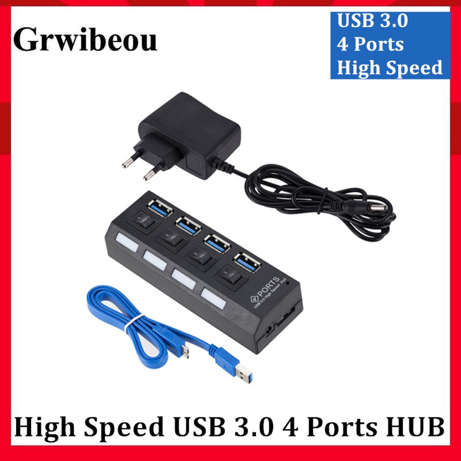 Grwibeou Usb 3.0 Hub Super Speed 5Gbps Usb3.0 4 Ports Hub Draagbare Usb 3.0 Hub Splitter Met Externe Voeding adapter Voor Pc Acc