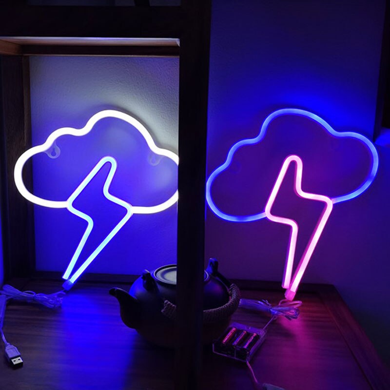 Letrero de neón LED con forma de nube, lámpara colgante de pared con batería, USB, para Navidad, boda, , decoración del hogar
