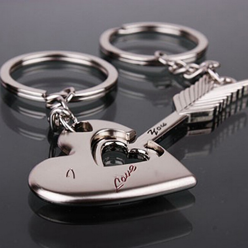 1 sett sølv par hjerte nøkkelring menn kvinner bil nøkkelring elskere