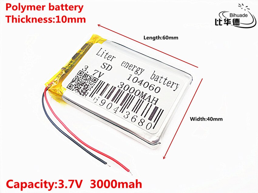 Batterie lithium-ion, 3.7V,3000mAH, 104060, pour tablette, pc, GPS,mp3,mp4