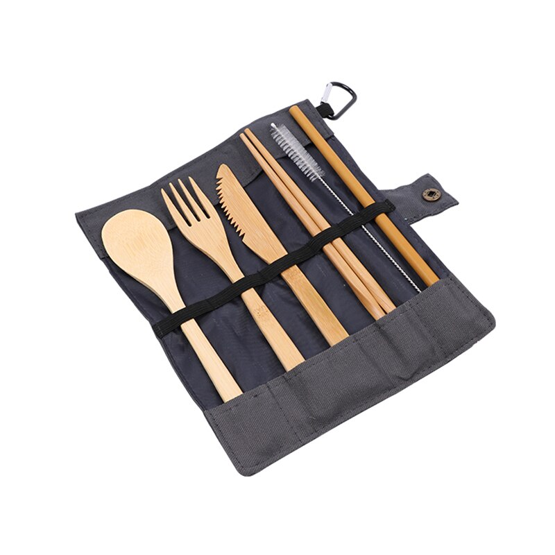 Couverts en bois, réutilisables, couverts de voyage, cuillère fourchette et paille de bambou, ustensiles de table