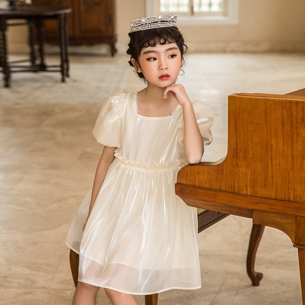 Prinses Jurk Voor Meisje Solid Mode Verjaardagsfeestje Jurken Zomer Pull Mouw Boog Kinderkleding Voor School Kids Leuke Jurk