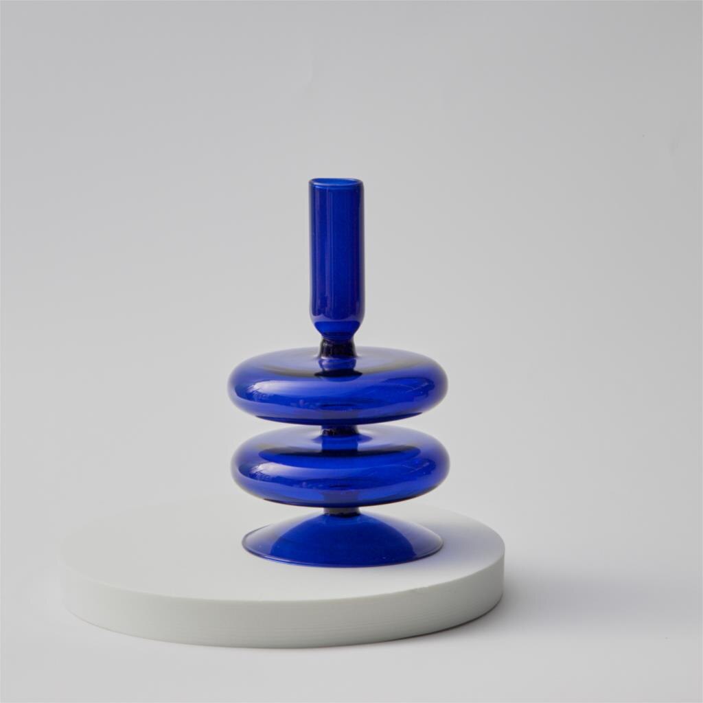 Bougeoir en verre de Votive pour chandelier dîner bougies délicates fête centres de Table de mariage décoration de chambre à la maison: Blue 2tier