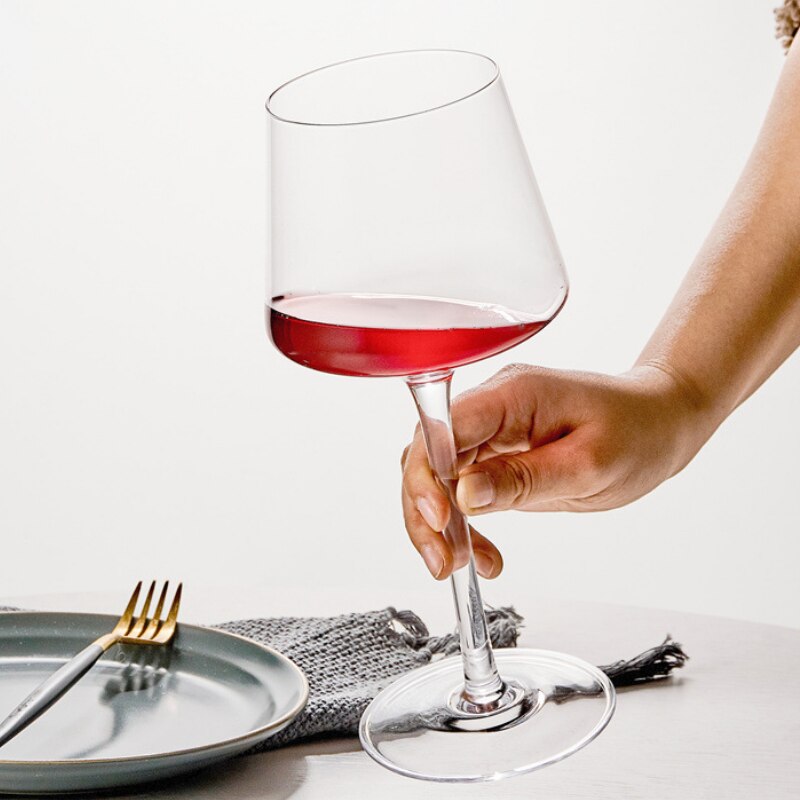 High 450-650Ml Lead-Free Crystal Handmade Goblet Square Polar Light Luxury Wine Glass Cup Family Tasting Cup