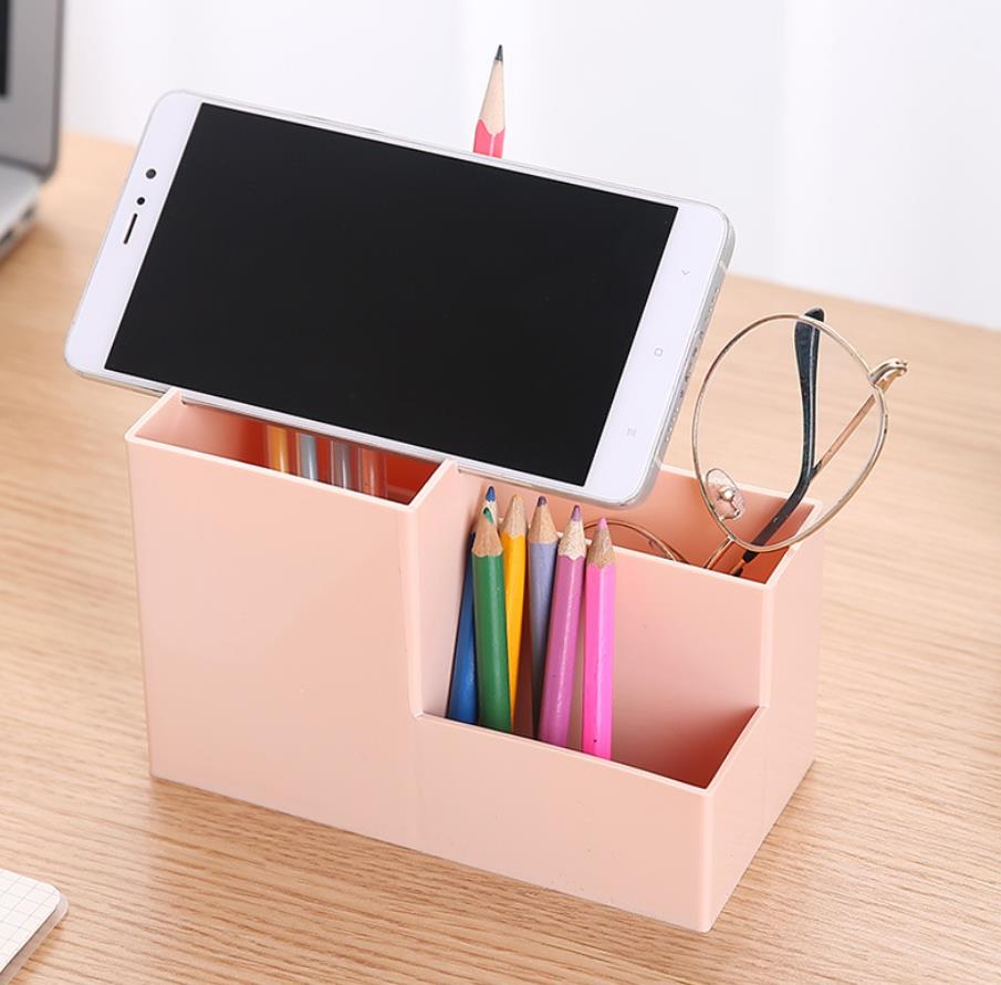 Multifunktionel skrivebordspenneboksholder i plast 3 rum opbevaringsboksholder til kontorboks til stationært tilbehør