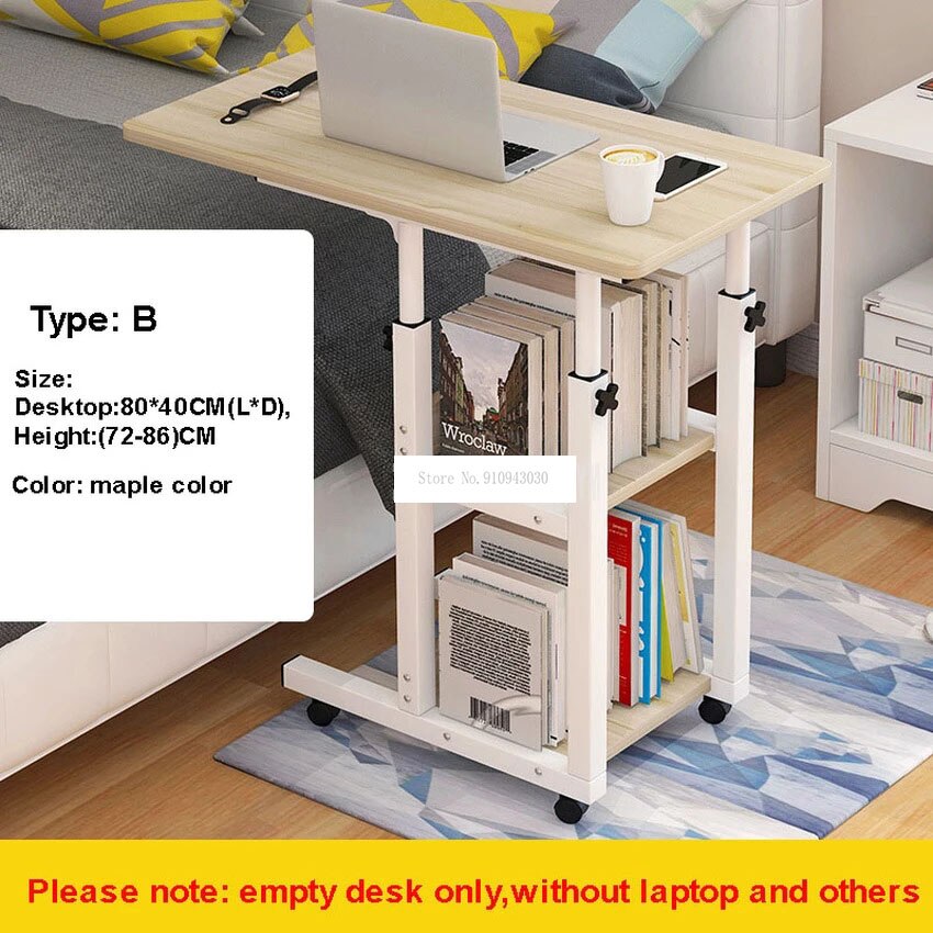 Movable Simple Laptop Table Wood Desktop Height Adjustable Bed Sofa Side Computer Notebook Laptop Desk Table Iron Frame: Type B maple color