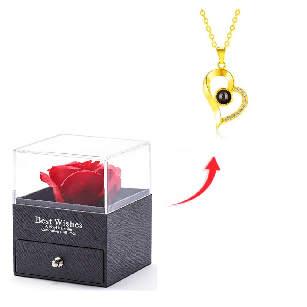 impostato di collane di proiezione con confezione regalo di rosa 100 lingue Ti amo Gioielli con ciondolo a forma di cuore Accessori di vendita caldi Dropshipping