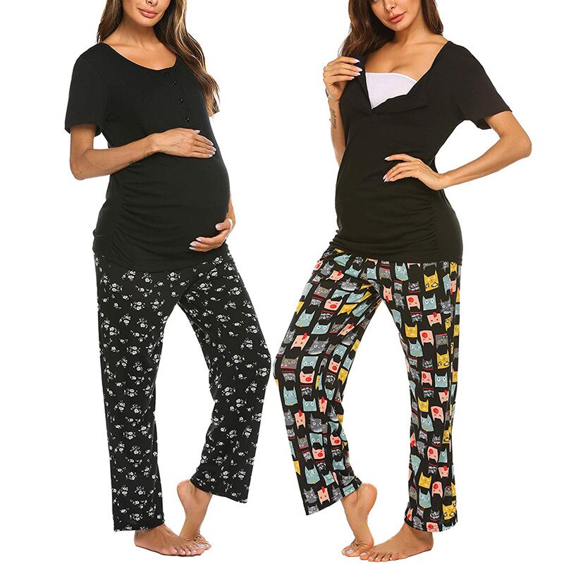 Pyjama Set Voor Zwangere Vrouwen Moederschap Nachtkleding Verpleging Kleding Winter Katoen Borstvoeding Nachtkleding Homewear Tops + Broek