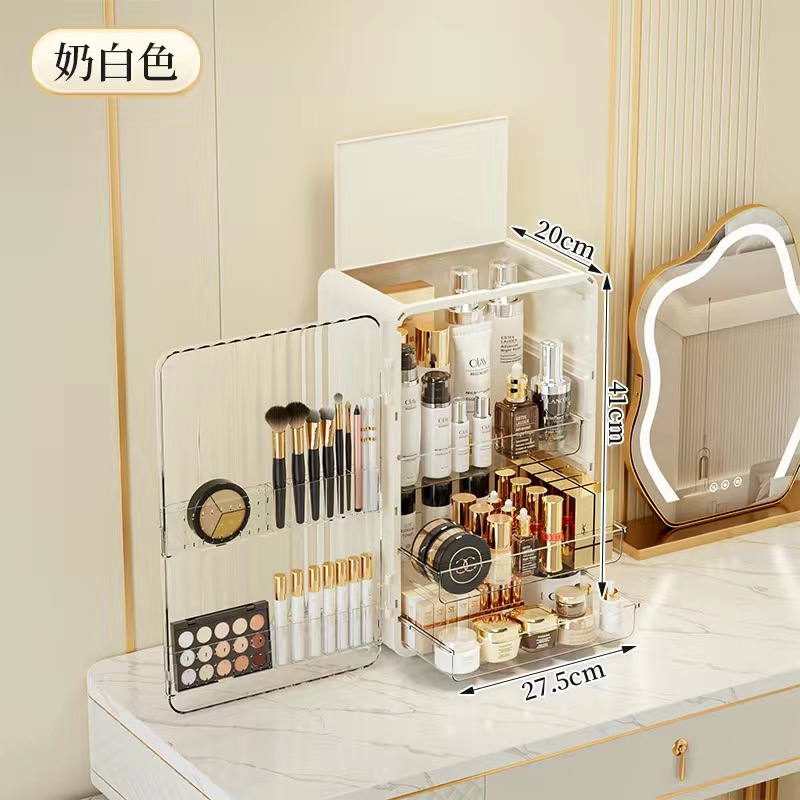 Cosméticos Organizador Caixa de armazenamento, Maquiagem, Cuidados com a pele, Home Desktop, Dustproof Cabinet, Large Capacity Vanity: Azul