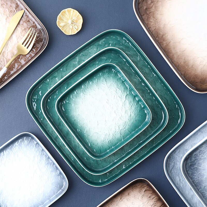 underglaze color hand-painted uneven surface ceramic tableware square plate dinner plate dessert plate safe high qualit