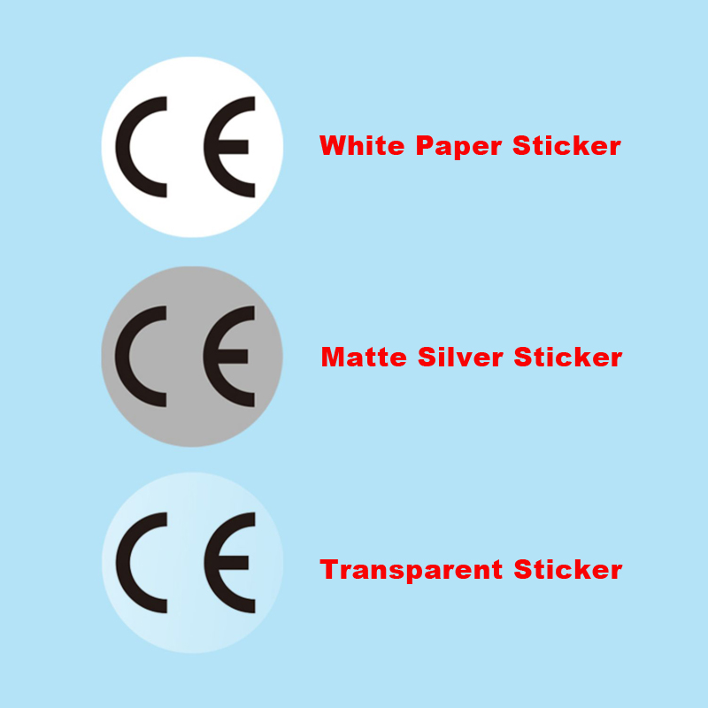 Pegatina CE redonda de 1cm, etiqueta circular de Base blanca/plateada/holográfica/transparente, 500 Uds.