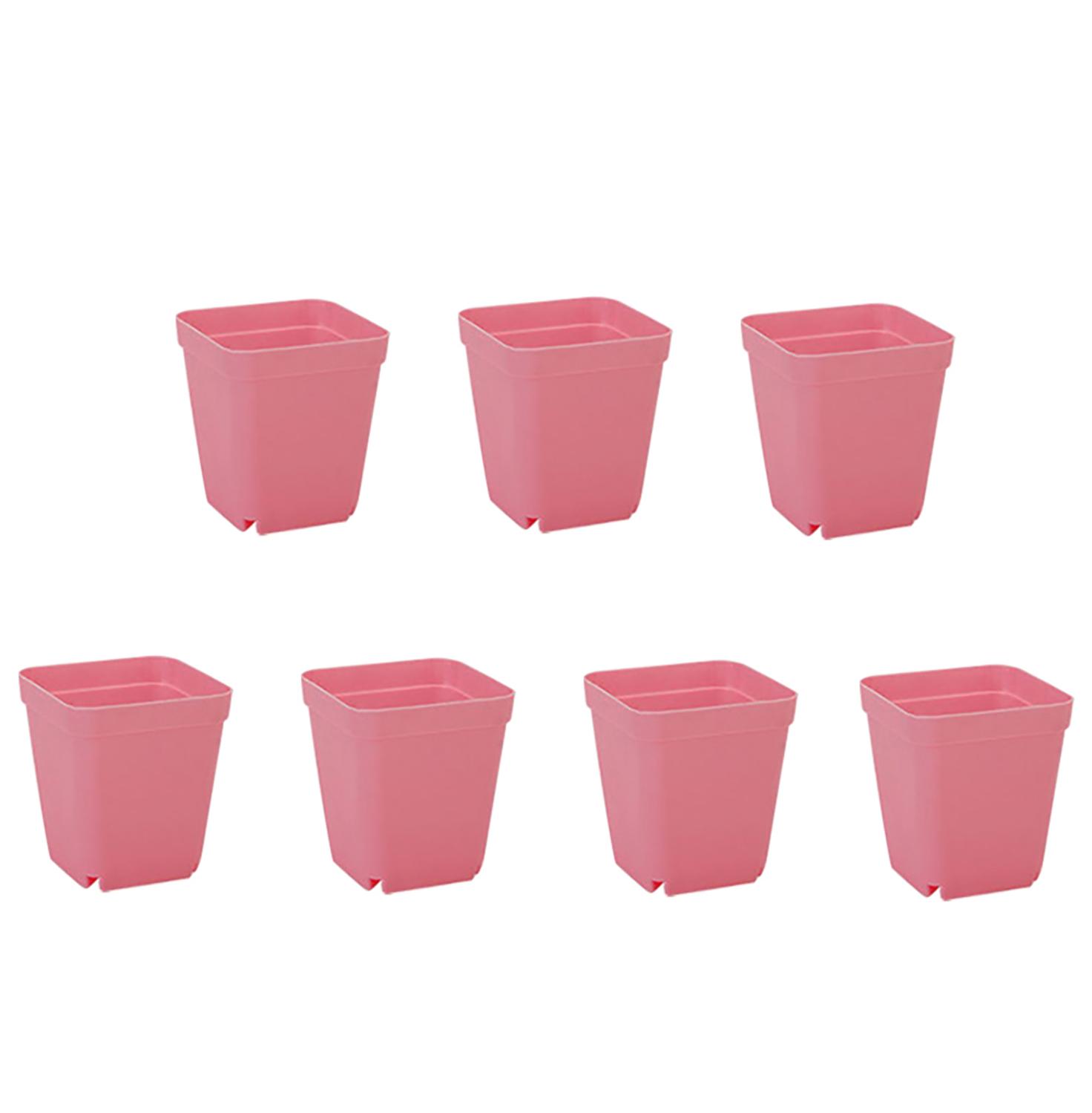 Candy Colors Mini Square Plastic Plants Flower Pots Home Garden Office Succulent Plant Pot Greenhouse Nursery Trays 7 Pieces: Pink / Thin
