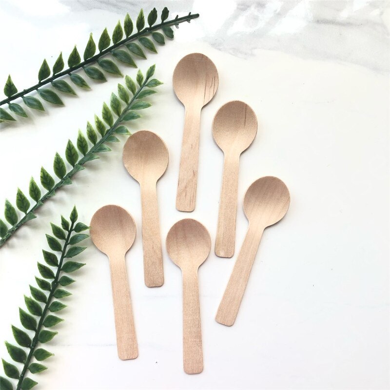 Cuchara de madera desechable, minicuchara de helado, cuchara de postre de madera, accesorios de vajilla de cocina para de boda occidental, 20 Uds.