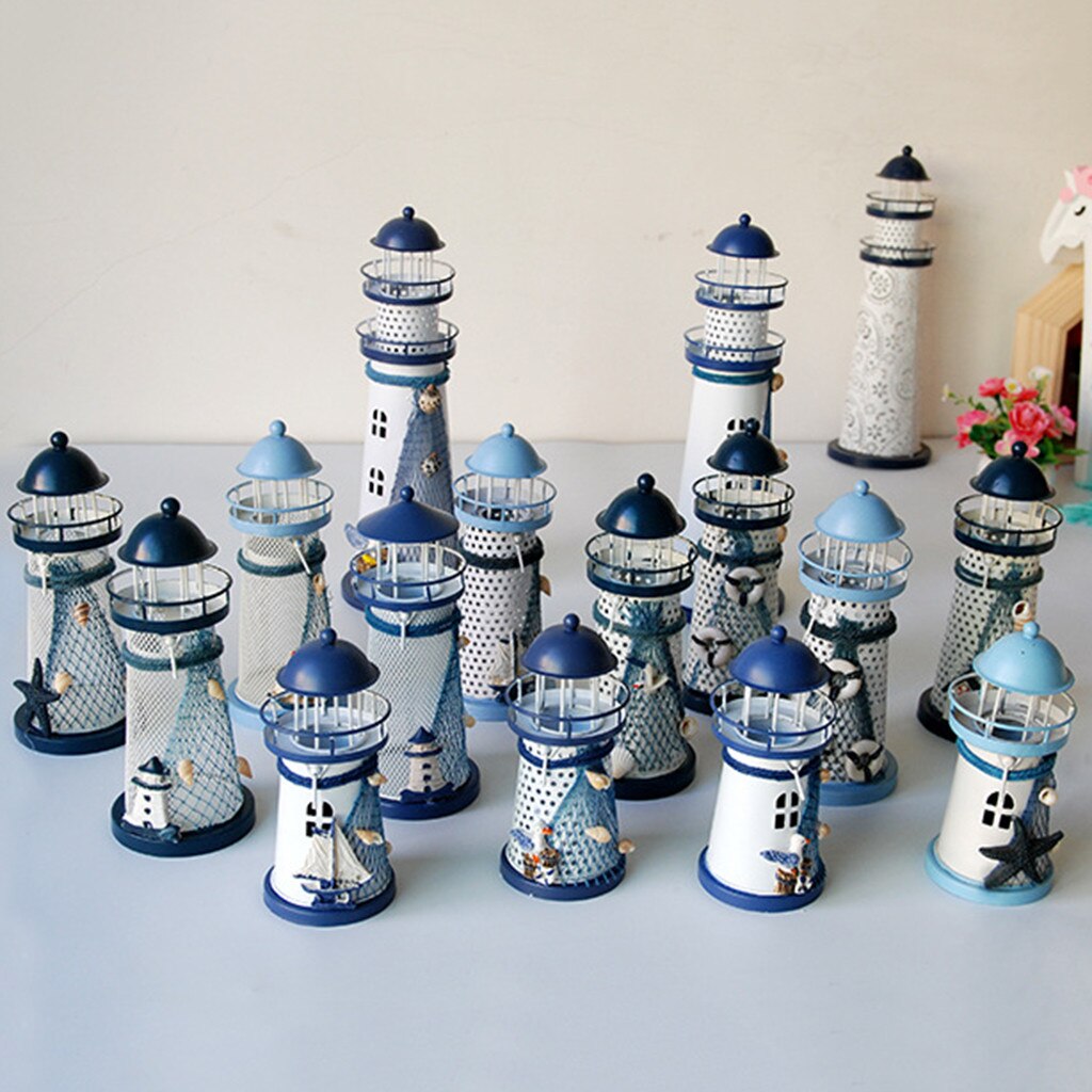 Mediterranean Lighthouse Lantern Candle Holder Vintage Iron Tower Candle Holder Candlestick Home Wedding Decor#y30