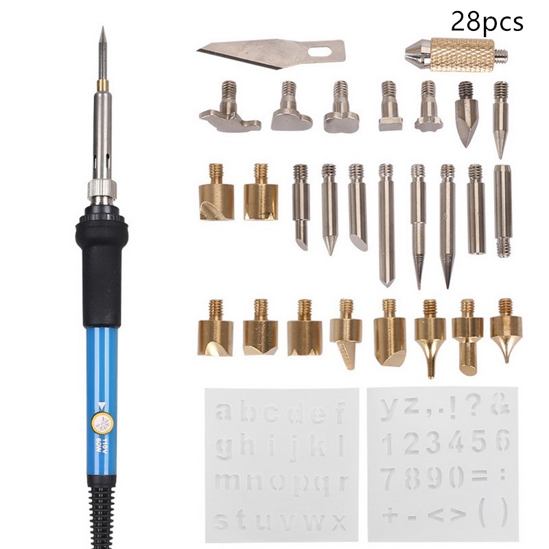 28 Uds. Herramienta de grabado de pirograbado de hierro de soldadura ajustable, pluma de grabado en relieve de madera, conjunto de puntas de soldadura, Kit de puntas de soldadura, enchufe EU/US/UK