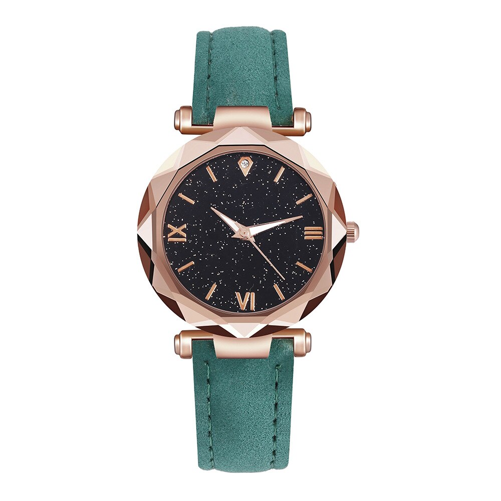 Roman watch digital star lady watch frosted belt watch woman: Green