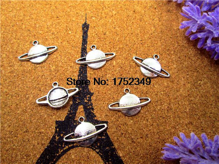 150 stücke Planeten Charms Antike Tibetanische Silber Ton Saturn mit Ringe 14x20mm