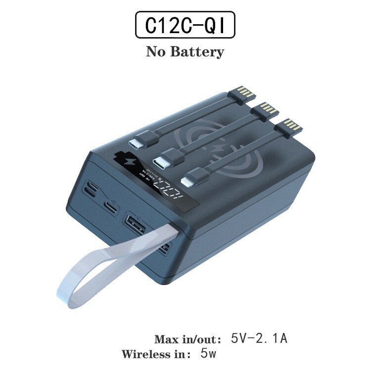 Voor Type C Micro Lightning Output 12*18650 Batterij Houder Opladen Doos Diy Power Bank Dual Usb Telefoon Lading batterij Opbergdoos: C12C-Black-QI