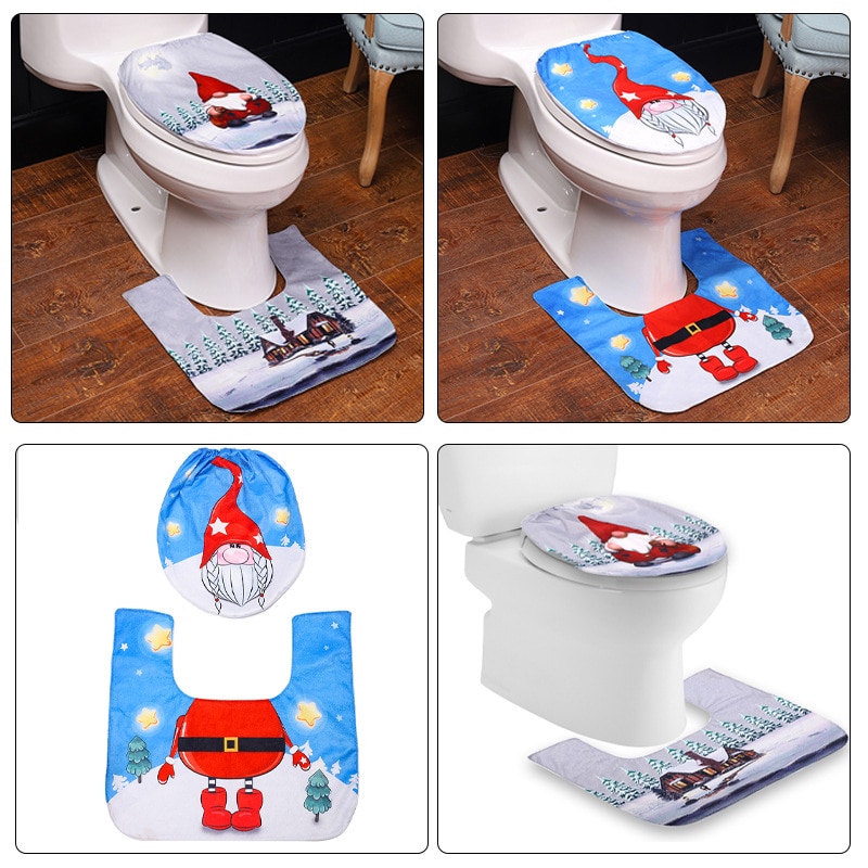 3 Stks/set Kerst Toilet Seat Cover Kerstman Badkamer Mat Xmas Decor Badkamer Santa Toilet Seat Cover Tapijt Home Decoratie
