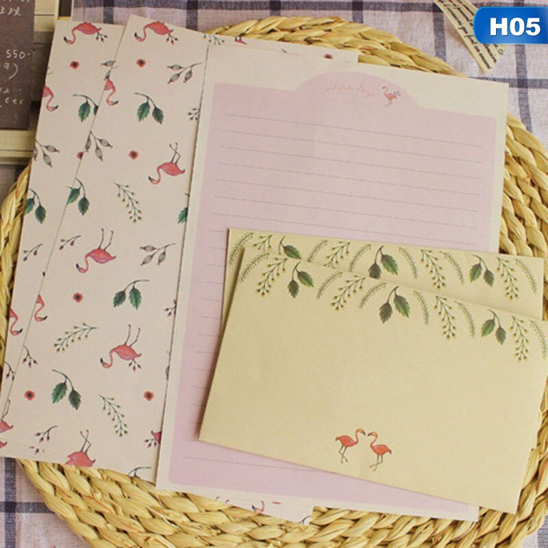 Koreanska brevpapper barn kuvert fint blomma djur bokstäver uppsättning brevpapper + kuvert uppsättningar skrivpapper