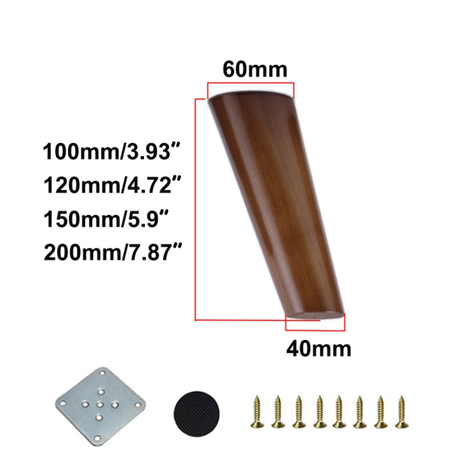 1/4PCS Solid Wood Furniture Legs Walnut Color Straight Oblique With Metal Footings Sofa Replacement Legs For Cabinet Couch Table