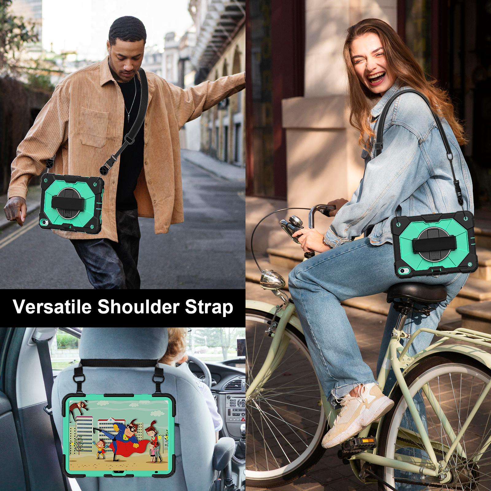 360 draaibare hoes universeel voor iPad 2025 (A16) 11 inch 11e 10.9 2022 10e generatie 3-lagen hybride hoes met handschouderriem