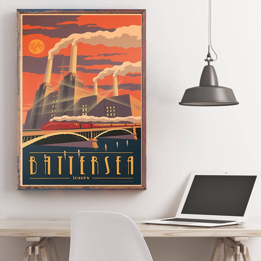London city rejseplakat håndmalet turistattraktioner vintage kraftpapir pub cafe soveværelse boligindretning wallsticker 42 x 30cm