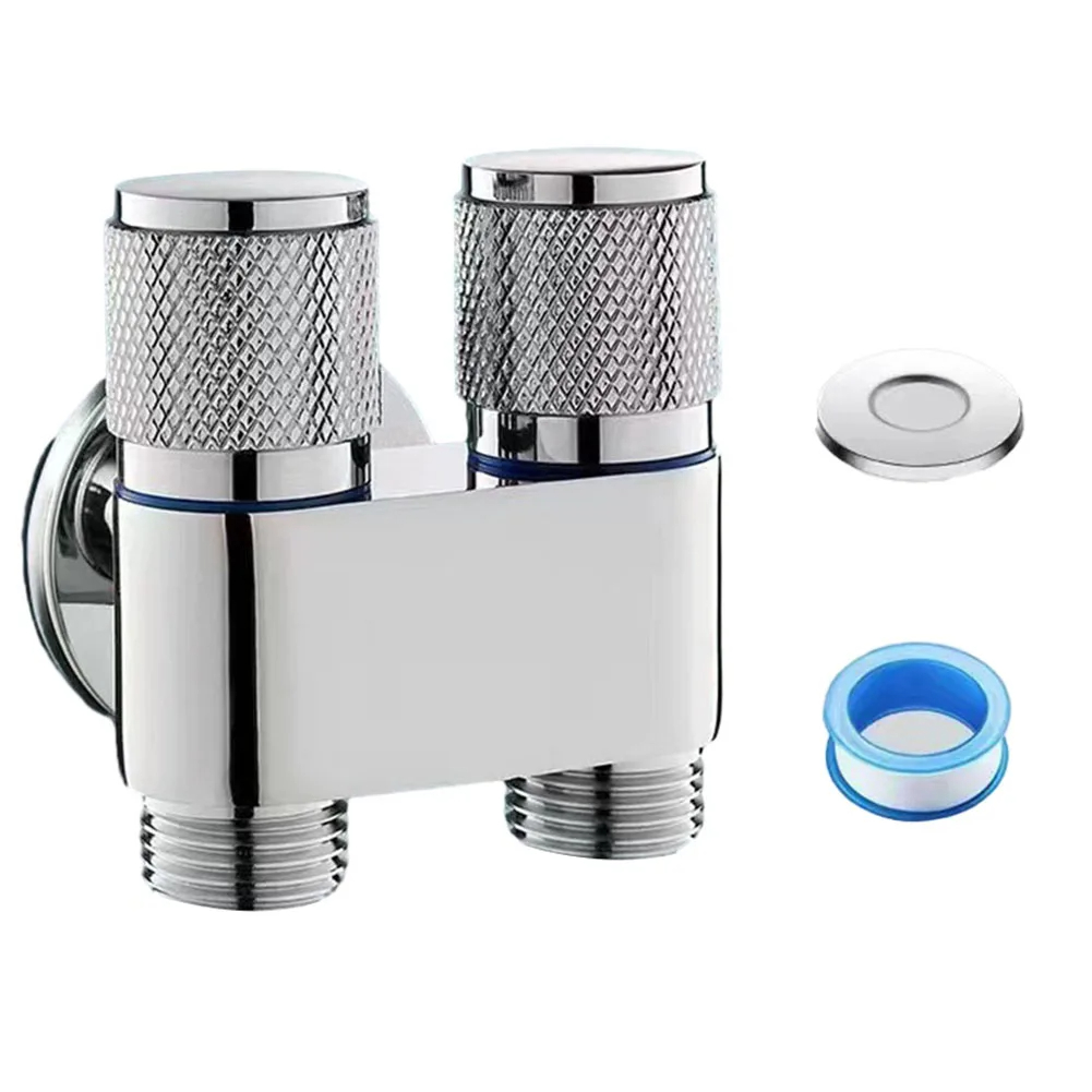 G1/2 1 In Two Out Double Control Washing Machine Faucet Toilet Triangle Valve Washing Machine Toilet Stop Valve Bathroom Parts: Chrome