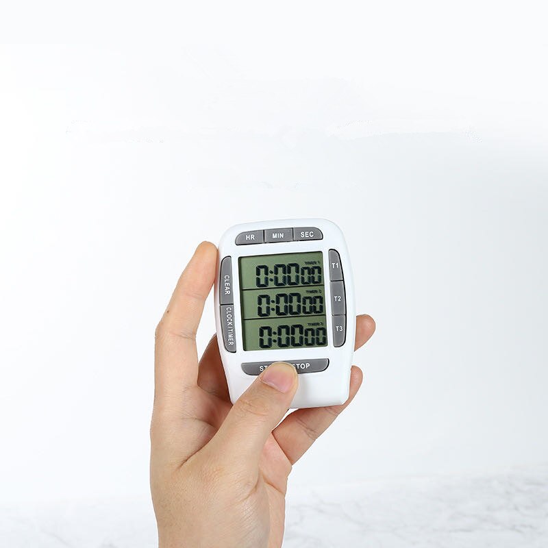 LCD Multi Function Digital Timer 3 Display Channel Kitchen Cooking Timer Electronic Alarm Clock Count Down Triple Back bracket