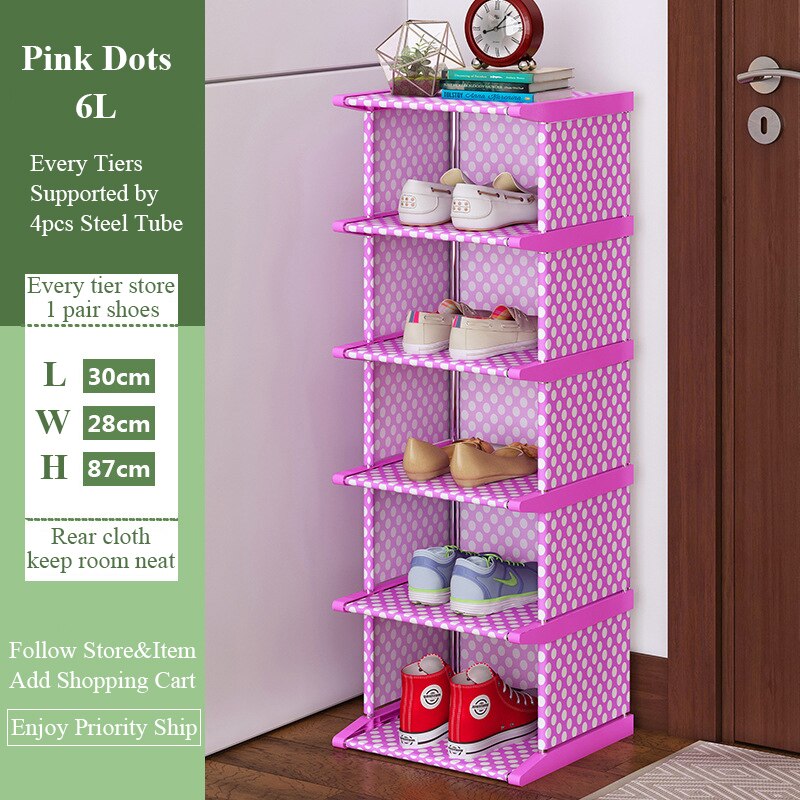 Standing Shoe Storage Rack Dustproof Shoes Cabinet Assemble Shoe Organizer Top Corner Closet Holder Amazing Shoe Cabinet: 6L-pink