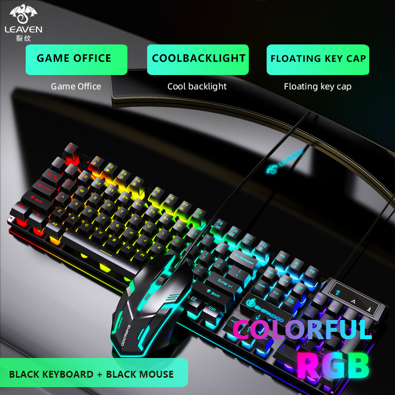 Computer-Gaming-Tastatur- und Maus-Set, USB-Kabel, Hintergrundbeleuchtung, PC-Tastatur-Maus-Kombinationen: Black