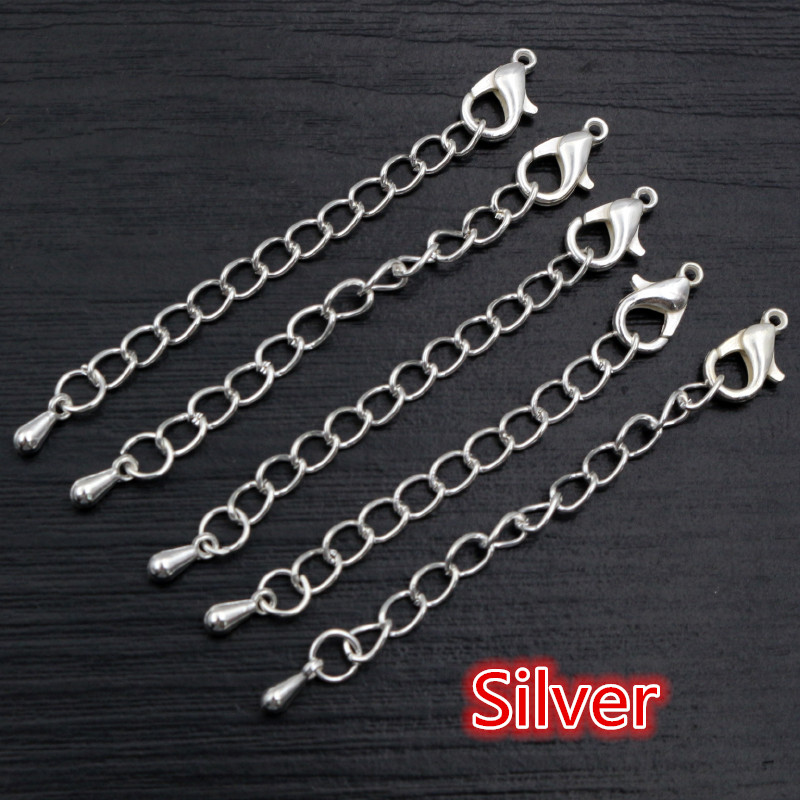 10Pcs 50 70Mm Gold Verzilverd Uitgebreide Uitbreiding Tail Chain Kreeft Sluitingen Connector Voor Diy Ketting Sieraden Maken bevindingen: M / Black