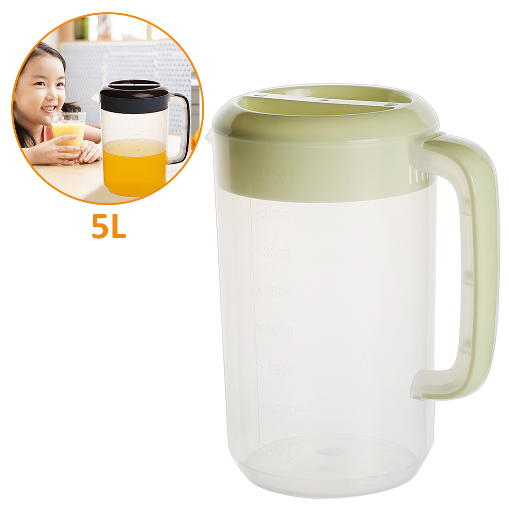 Jarra de agua transparente de 2,5l/5L, olla de agua de gran capacidad, jarra de agua fría, hervidor de agua con mango ergonómico, botella contenedor de agua: green-5L