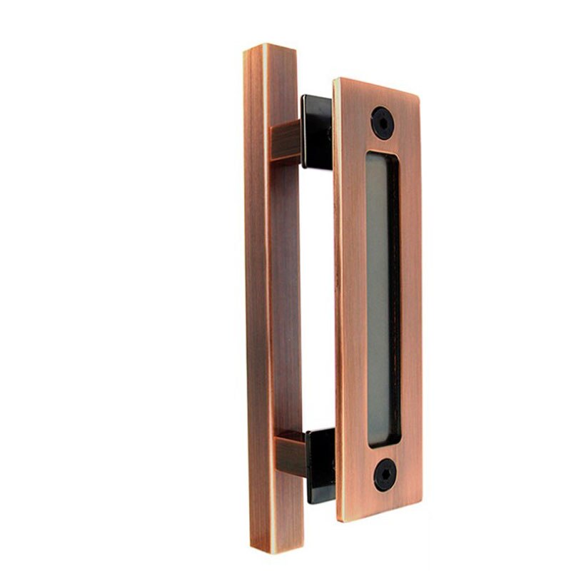 Schuurdeurgreep badkamer glazen deurknop gespleten dubbelzijdige trekdeur schuifdeur universeel 12 " handgrepen binnen houten: Rood bronzen vierkant