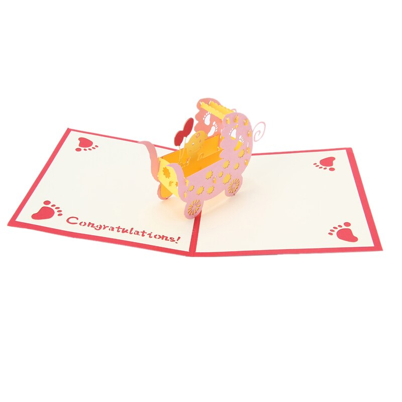 3d bebê carriagesgreeting cartão pop up papel cortado cartão de aniversário festa presente