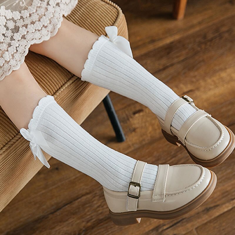 Baby Meisjes Sokken Knie Hoge Sokken Prinses Met Bogen Meisje Schattige Baby Sok Katoen Lange Buis Boog Strepen Kinderen Sokken