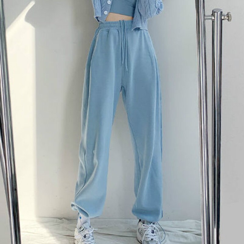 Casual Hosen Frauen 5 Farben Koreanischen Stil Weiblichen Feste Studenten Frühjahr Kordelzug Lose Mujer Hipster Gerade Hosen Täglichen Kpop: blue / M