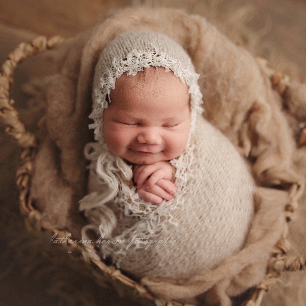 Newborn Photography Prop Lace Gauze Cap + Kids Baby Wrap Cloth Set For Infant Photo Prop Newborns Boy Girls Babys Accessories