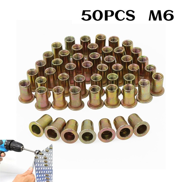 50Pcs M6 M8 M10 Nutserts Rivet Nuts Flange Blind Rivnuts Zinc Plated Steel Nut Nutsert Rivet Nuts: M6 50pcs